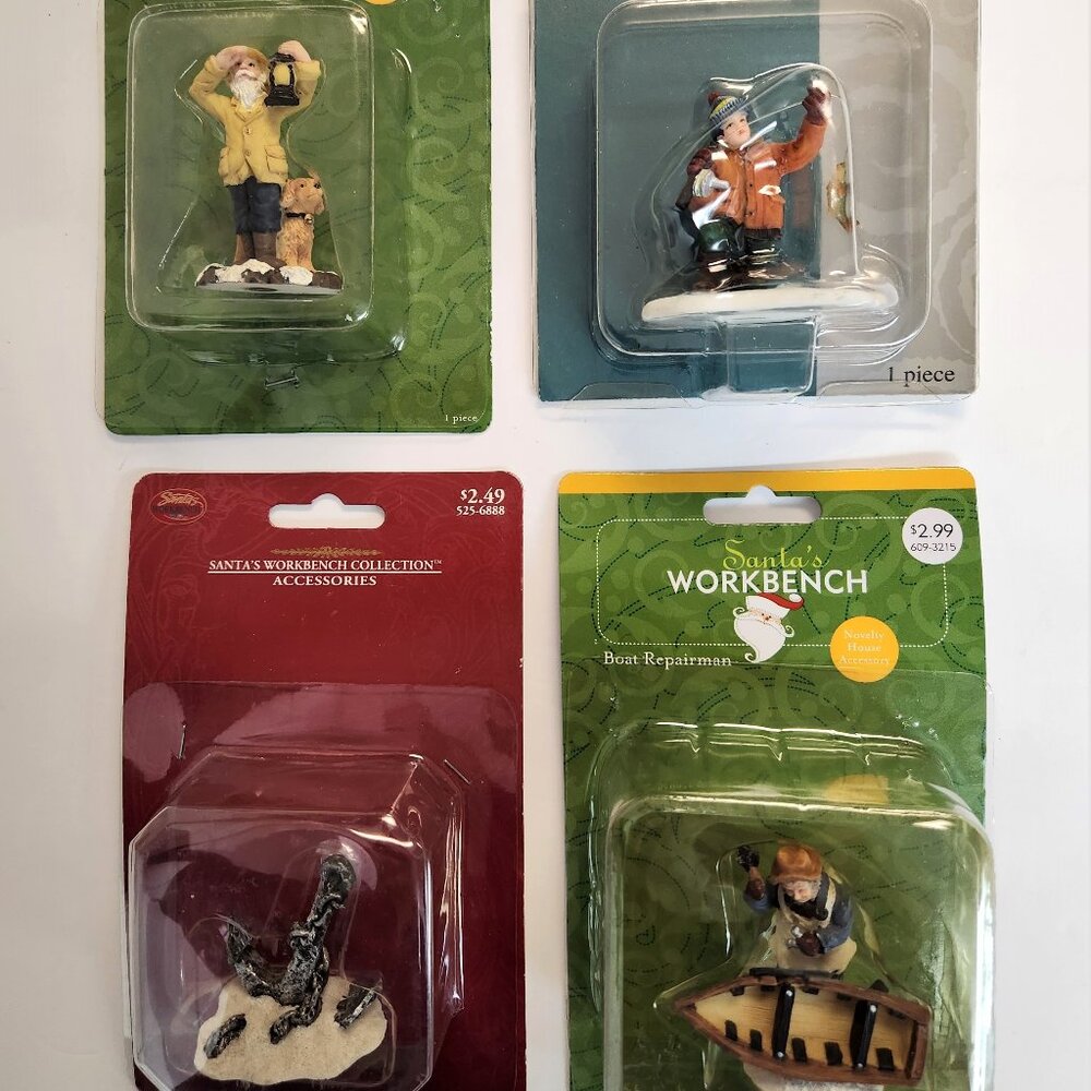 4 Santa's Workbench Accessory Pieces: Anchor, Boy Fishing, Lantern, Boat Repair